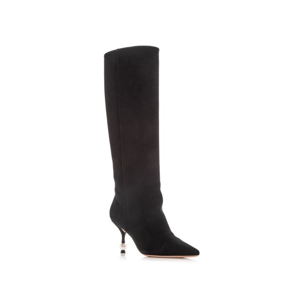 GIAMBATTISTA VALLI Womens Black Faux Pearl Pearl Leather Boots 39.5